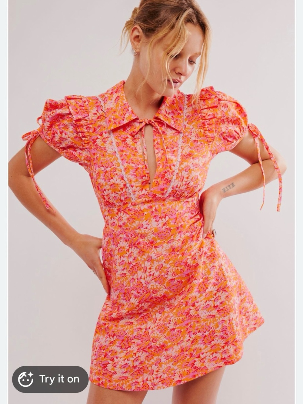 Free People Pink Orange Floral Mini Dress